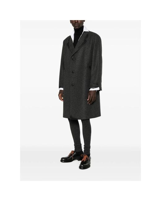 Prada Black Leather-Trimmed Single-Breasted Coat for men