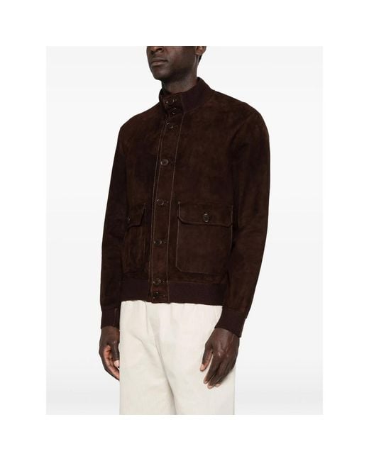 SANTORO Brown Patch-Pocket Suede Jacket for men