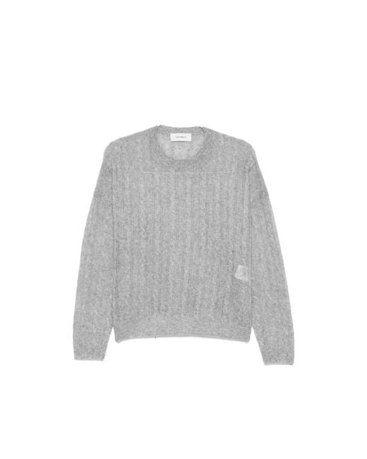 Lisa Yang Gray Cable-Knit Crew-Neck Sweater