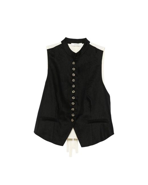 JC Sophie Black Linnea Button Collarless Top
