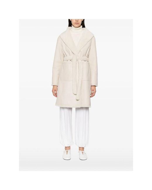 Yves Salomon Natural Belted Shearling Coat