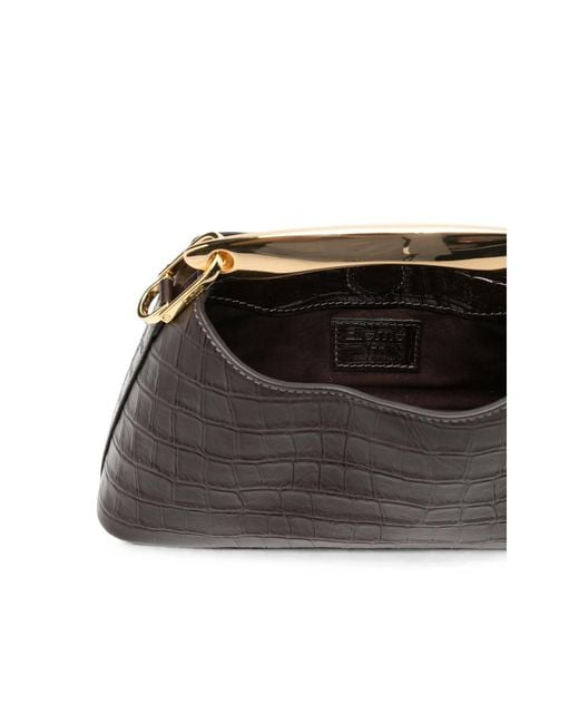 Elleme Brown Mini Boomerang Croc-Effect Leather Tote Bag