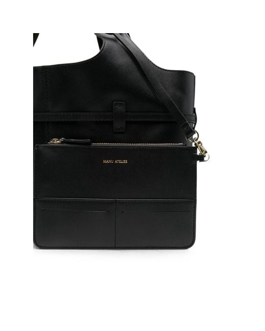 MANU Atelier Black Buckled Leather Shoulder Bag