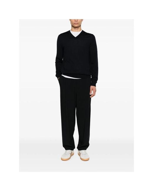 Giorgio Armani Black Elasticated-Waistband Straight-Leg Trousers for men
