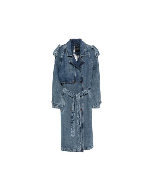 Anine Bing Blue Rickie Double-Breasted Belted Denim Coat