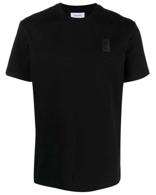 Ferragamo Black Logo-Patch Cotton T-Shirt for men