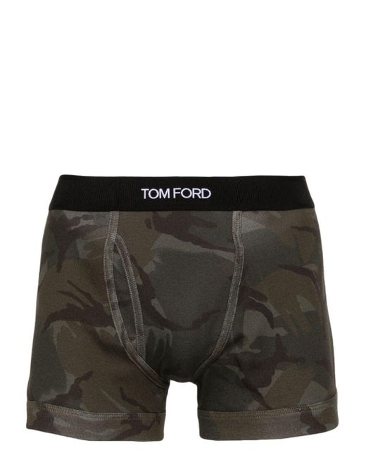Tom Ford Black Patterned Stretch-Cotton Boxers for men