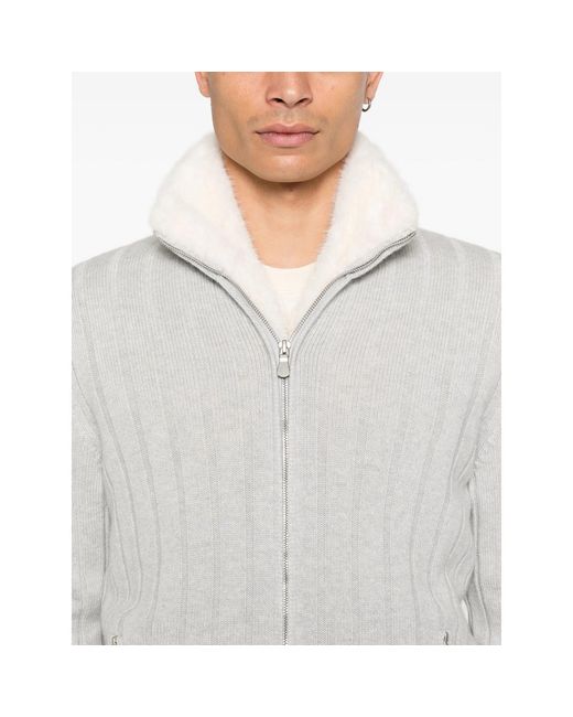 Fileria White Ribbed Zip Cardigan for men