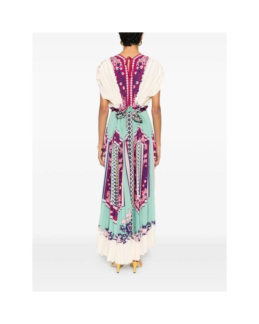 LaDoubleJ Purple V-Neck Floral Pleated Midi Dress