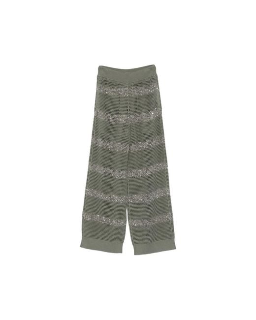 Brunello Cucinelli Gray Sequin Striped Trousers