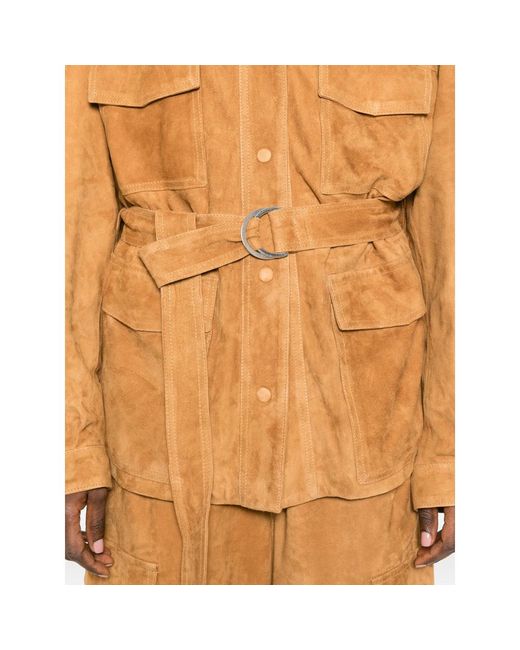Cassell Brown Sahariana Belted Suede Jacket