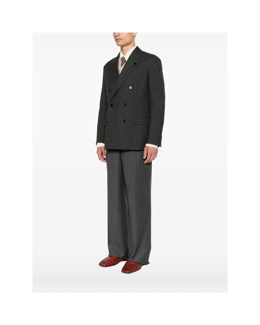 Lardini Black Pinstripe-Pattern Double-Breasted Blazer for men