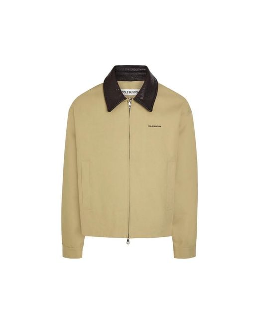 Cole Buxton Natural Leather-Collar Logo-Print Jacket for men