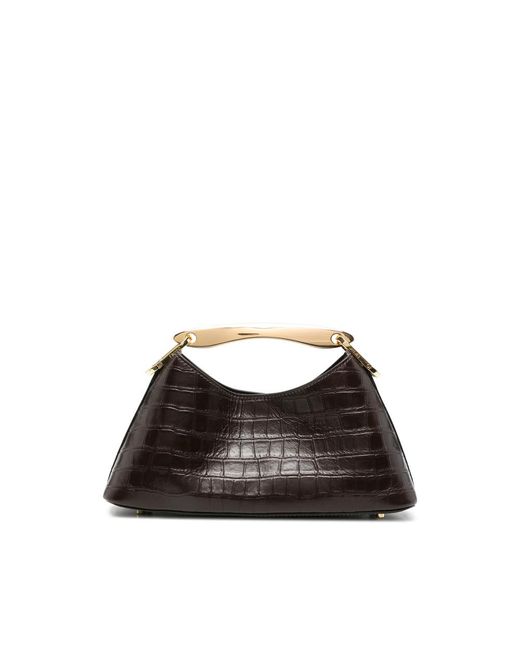 Elleme Brown Mini Boomerang Croc-Effect Leather Tote Bag
