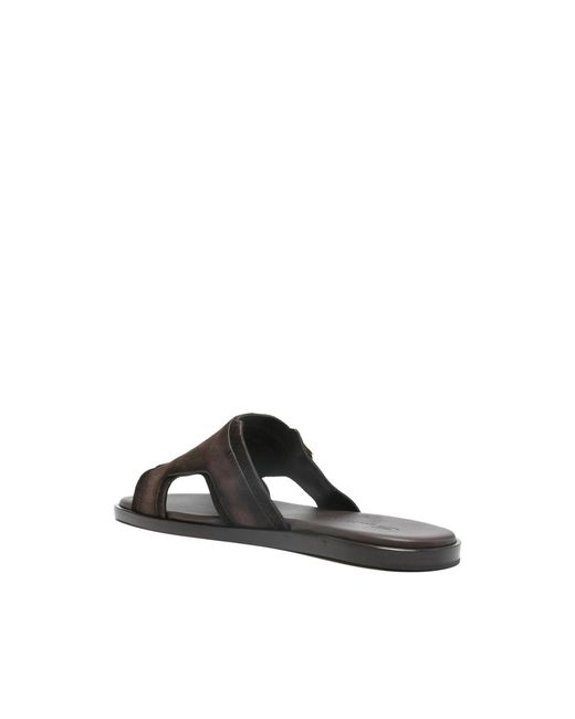 Santoni Black Sliders for men