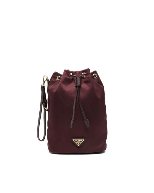 Prada Purple Drawstring Metal-Logo Bucket Bag