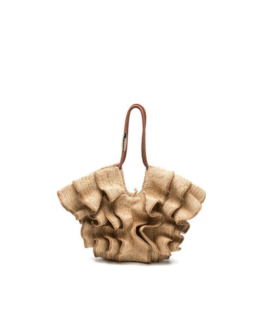 Zimmermann Metallic Medium Goldentime Ruffled-Detail Tote Bag