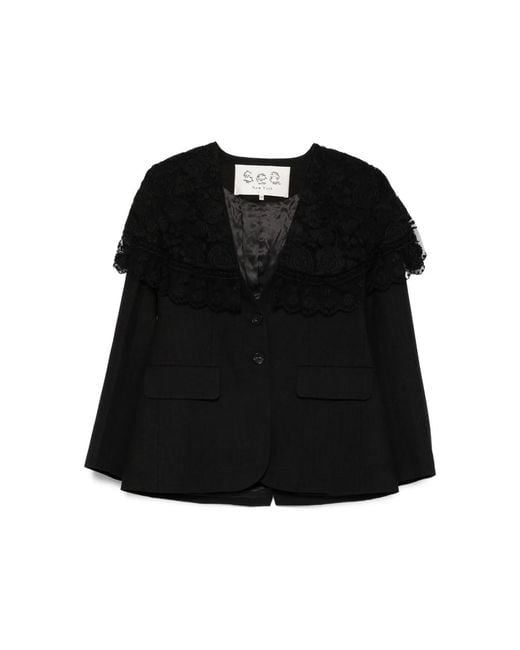 Sea Black Lace-Trimmed Pinstripe Jacket