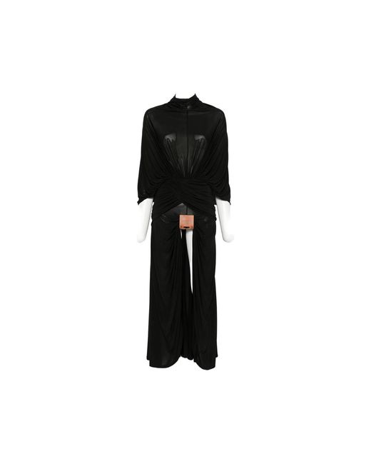 Jean Paul Gaultier Black Draped Logo-Patch Maxi Dress