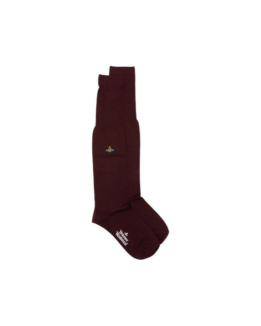 Vivienne Westwood Purple Orb-Embroidered Logo-Print High Socks for men