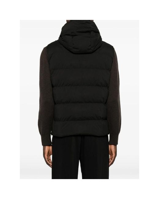Paul & Shark Black Hooded Quilted Gilet for men