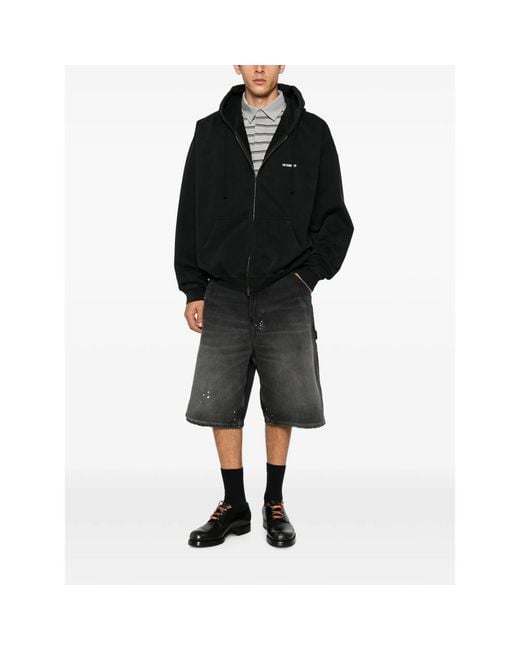 Vetements Black Logo-Print Zip-Up Hoodie for men