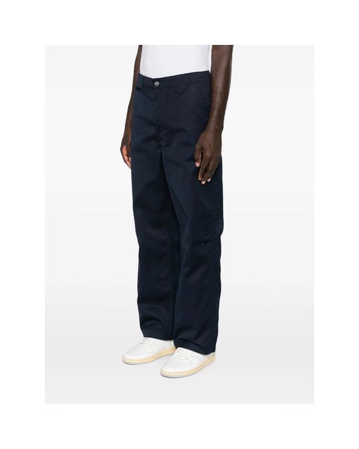 Carhartt Blue Logo-Patch Straight-Leg Trousers for men