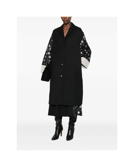 Stine Goya Black Floral-Print Panelled Coat