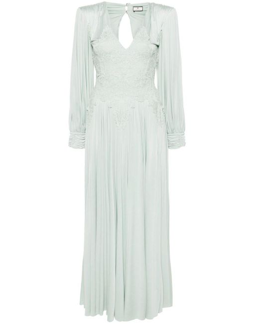 Elisabetta Franchi White Lace-inserts Jersey Maxi Dress