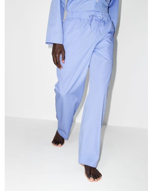 Tekla Blue Striped Drawstring Pajama Bottoms