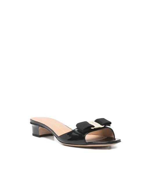 Ferragamo Black Vara Bow Slides