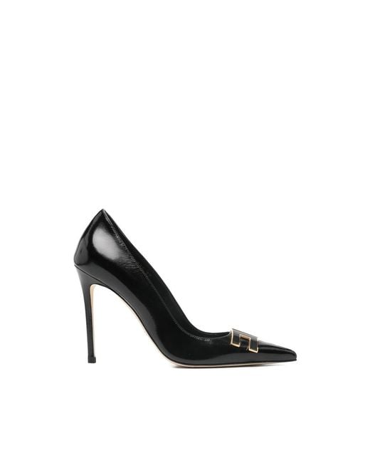 Elisabetta Franchi Black Point Toe Stiletto Heels With Logo Plaque