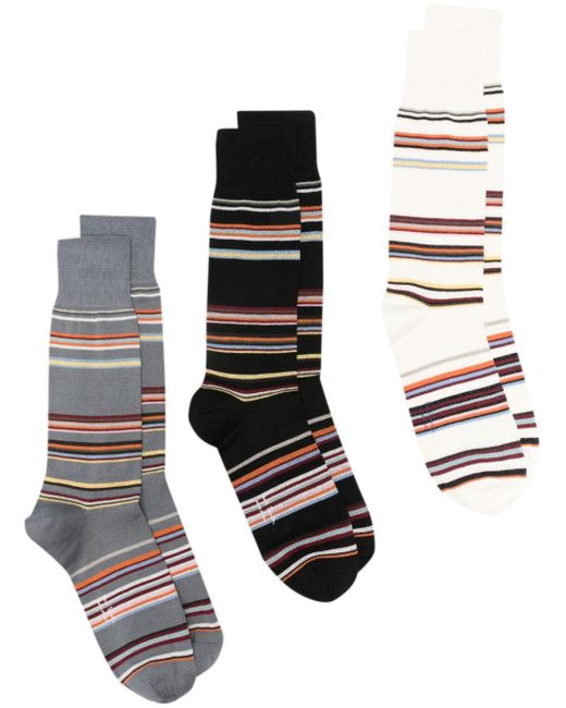 Paul Smith White Striped Mid-Calf Socks (Pack Of Three) for men