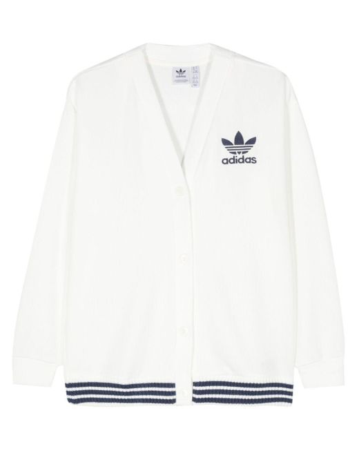 Adidas White Embroidered Trefoil Logo Cardigan