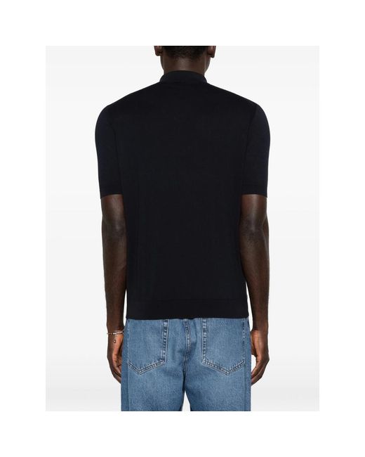 Fedeli Black Button-Up Polo Shirt for men