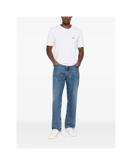 Boss White Logo-Embroidered T-Shirt for men