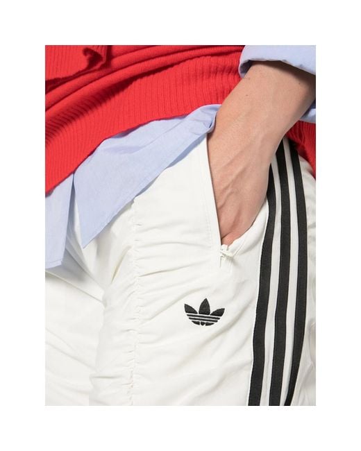 Adidas White Sporty Tp Ruched Side-Stripe Track Pants