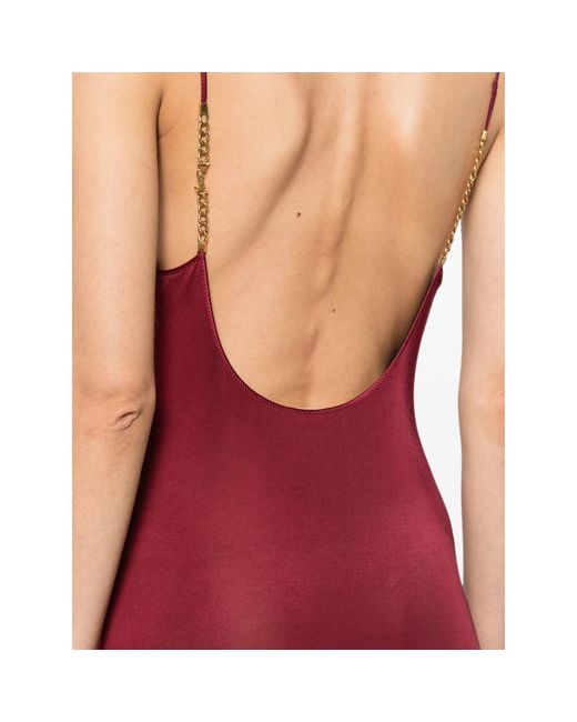 Saint Laurent Red Chain-Link-Strap Open-Back Maxi Dress