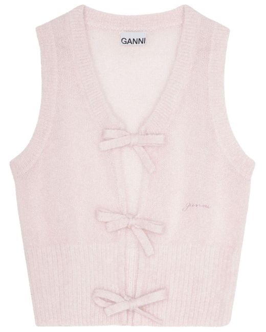 Ganni Pink Bow-Fastening Knitted Vest