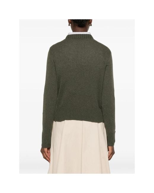 Aragona Green Long-Sleeve Ribbed-Trim Sweater