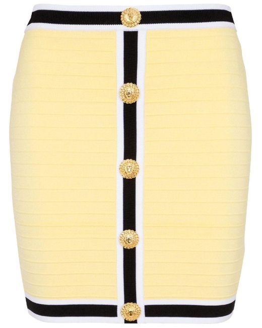 Balmain Yellow Lion Head-Buttons Knitted Miniskirt