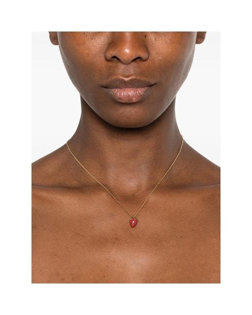 Kate Spade Metallic Strawberry-Pendant Crystal-Embellished Necklace