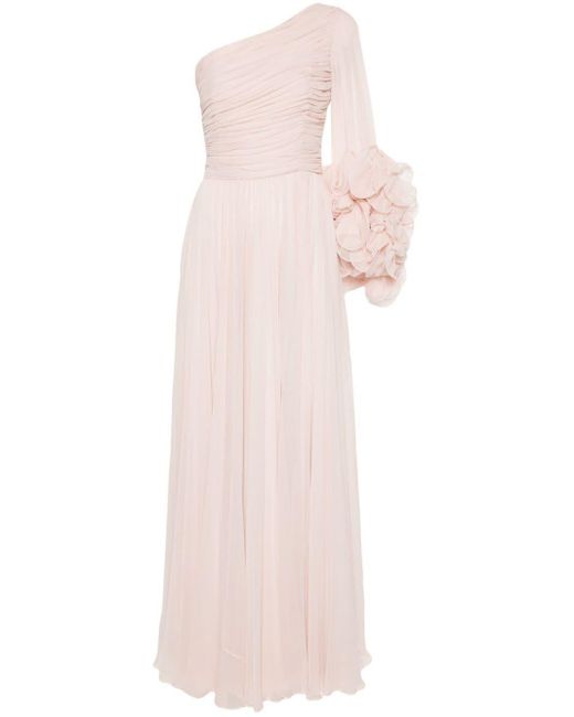 Costarellos Pink Draped Silk Maxi Dress