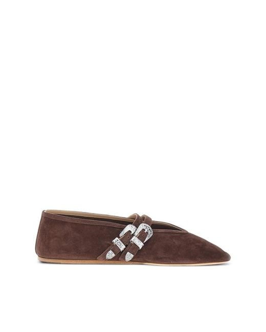 Le Monde Beryl Brown Claudia Buckled Suede Ballet Flats