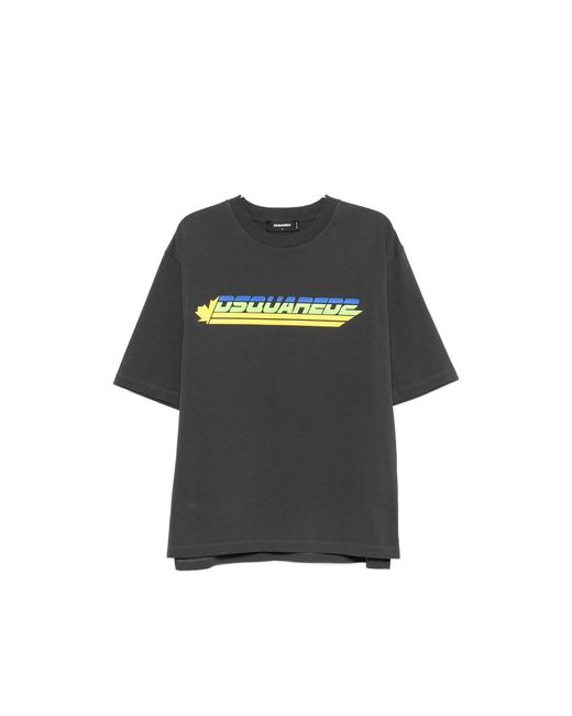 DSquared² Black Logo-Print Cotton T-Shirt for men