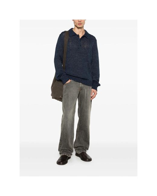 sunflower Blue Ribbed-Knit Polo Shirt for men
