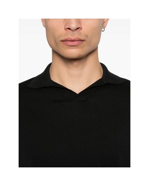 Fedeli Black Short-Sleeve Polo Shirt for men