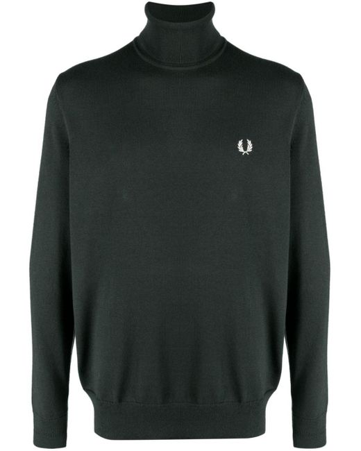 Fred Perry Green Logo-embroidered Roll-neck Jumper for men