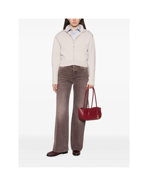Allude White Zip-Up Ribbed-Trim Cardigan