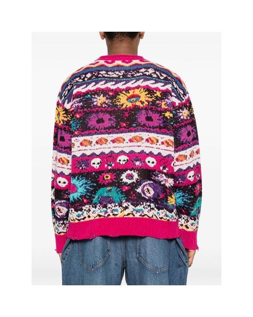 R13 Pink Floral Distressed Sweater for men